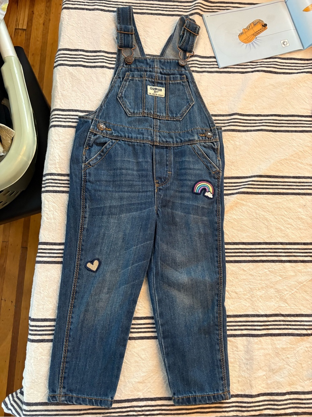 OshKosh B'gosh Blue Denim Girls Overalls with Rainbow Patch